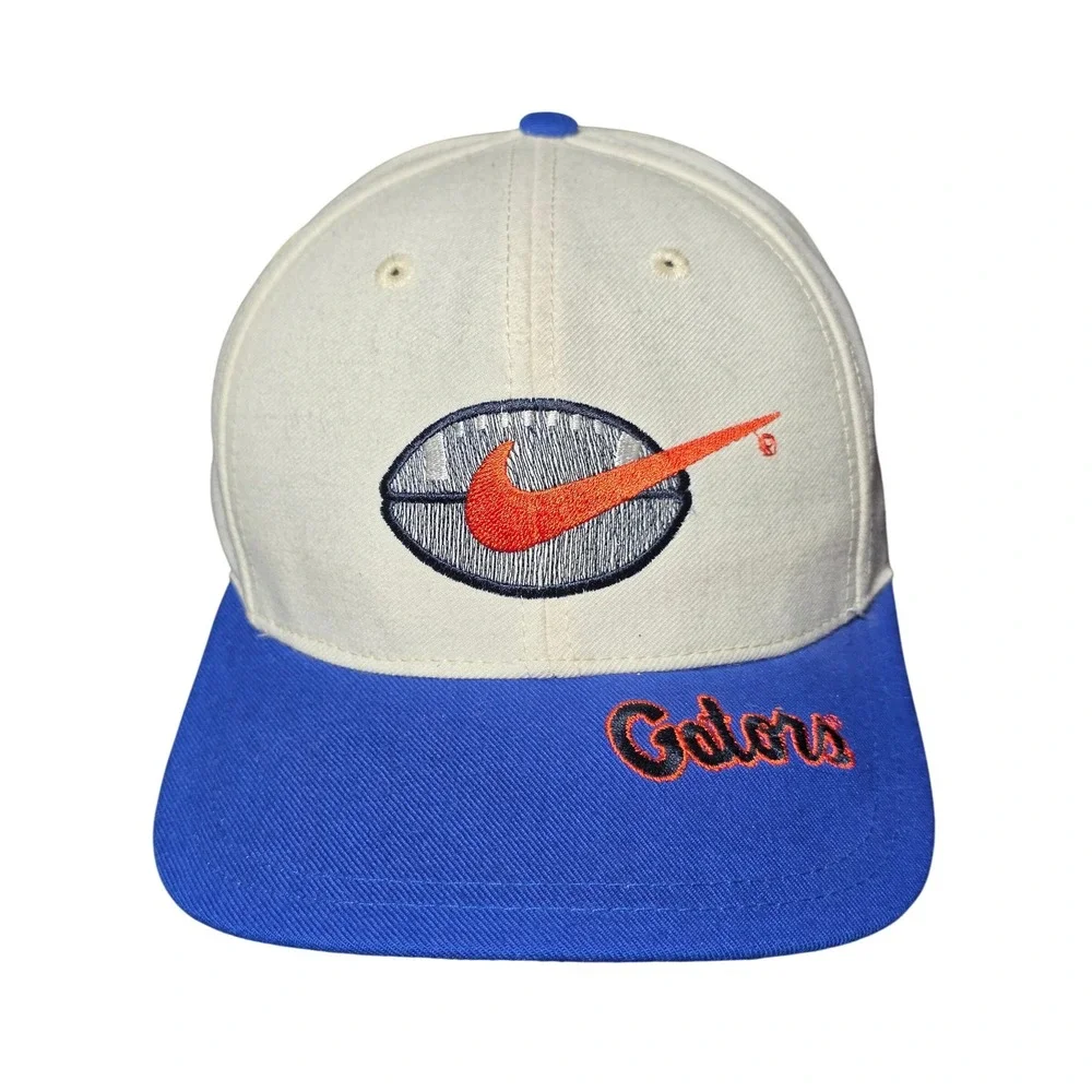 Vintage Nike Team Sports Florida Gators Snapback Hat Cream Blue 90s Football Cap